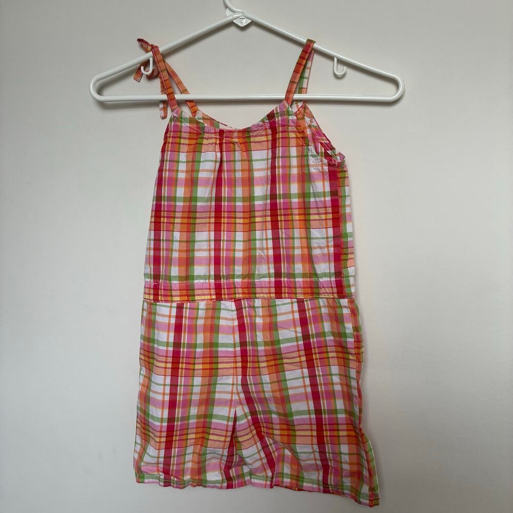 Gymboree Pink Orange Plaid Romper Girls Size 8 Summer One Piece